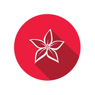 Orkide çiçek simgeler. Çiçek sembolü. Yuvarlak daire uzun gölge ile düz simgesi. Vektör