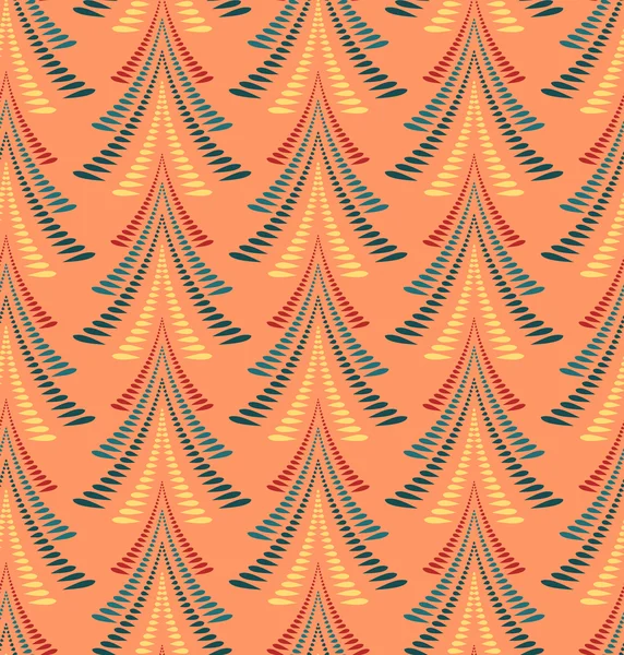 Modèle de Noël sans couture. Ornement stylisé d'arbres, sapins sur fond bleu foncé. Hiver, Nouvel An, texture. Orange, gris, jaune, rouge. Vecteur — Image vectorielle