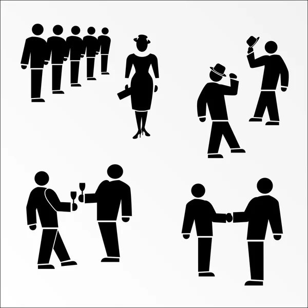 Office icon set. Meeting, succes deal symbol. Black silhouette on white background. Vector illustration — Διανυσματικό Αρχείο