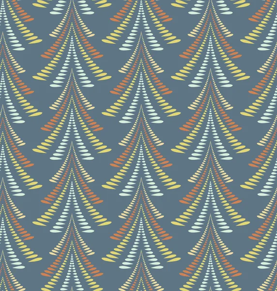 Seamless Christmas pattern. Stylized ornament of trees, firs on dark blue background. Twist silhouettes with laurel leaves. Winter, New Year, nature theme texture. Blue colors. Vector — Διανυσματικό Αρχείο