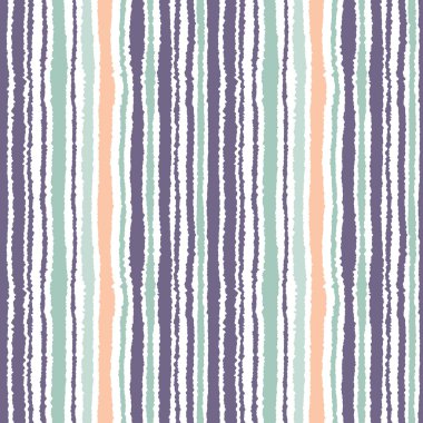 Seamless strip pattern. Vertical lines with torn paper effect. Shred edge background. Light and dark gray, olive, turquoise colors on white. Vector