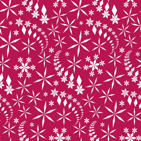 Motivo di Natale senza soluzione di continuità. Fiocchi di neve, cristalli su magenta, fondo rosa. Silhouette da stella grigia. Inverno, vacanza, vendita, gelato, dolciumi involucro texture. Vettore — Vettoriale Stock