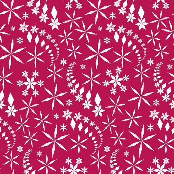 Seamless christmas pattern. Snowflakes, crystals on magenta, pink background. Gray star silhouettes. Winter, holiday, sale, ice cream, sweets wrapper texture. Vector