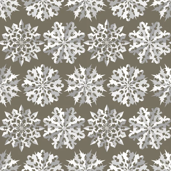 Motif sans couture de flocon de neige origami de Noël. Papier découpé en trois dimensions des signes blancs sur fond gris. Texture hiver, Nouvel An. Vecteur — Image vectorielle