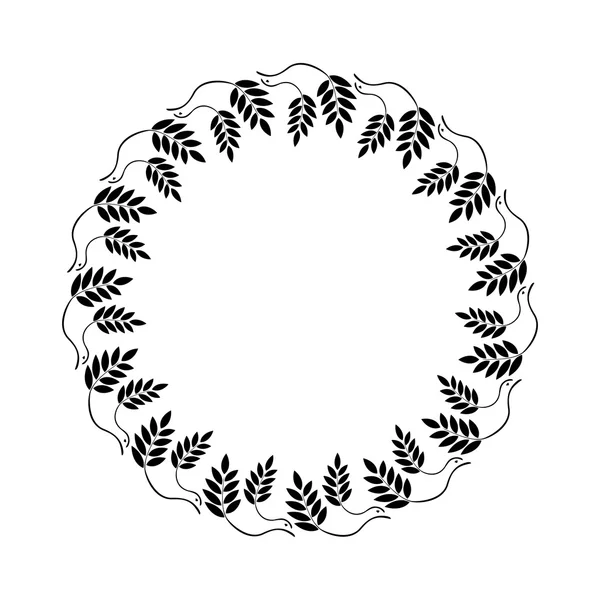 Laurel wreath circle tattoo. Black stylized ornament, leaves in bird sign on white background. Victory — Διανυσματικό Αρχείο