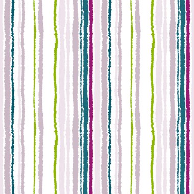 Seamless strip pattern. Vertical lines with torn paper effect. Shred edge background. Contrast light and dark gray, olive, vinous colors on white. Vector