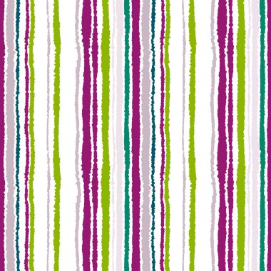 Seamless strip pattern. Vertical lines with torn paper effect. Shred edge background. Contrast light and dark gray, olive, vinous colors on white. Vector