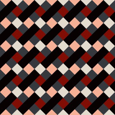Seamless geometric checked pattern. Diagonal square, rhombus texture. Patchwork background. Brown, red, white, gray, chocolate, coffee colored. Vector
