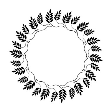 Laurel wreath circle tattoo icon. Ornament of dove view branches and leaves. Black sign on white. Victory, peace, glory symbol. Vector
