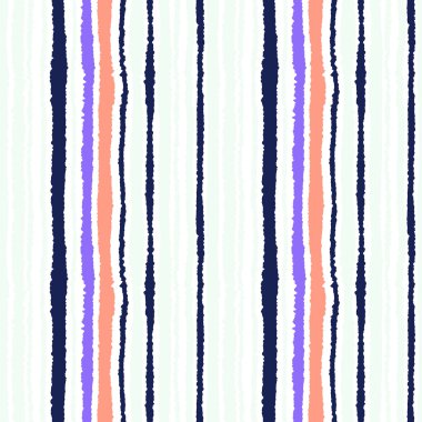Seamless strip pattern. Vertical lines texture with torn paper effect. Contrast gray, rose, lilac pastel colors on white. Vector illustration