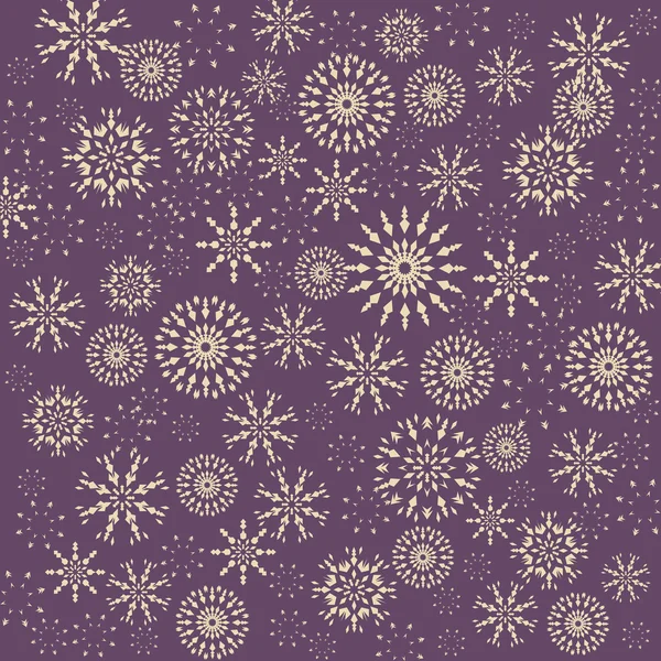 Weihnachten Schneeflockenmuster. Winterthema Textur. Goldsilhouetten auf fliederfarbenem Hintergrund. Vektorillustration. — Stockvektor