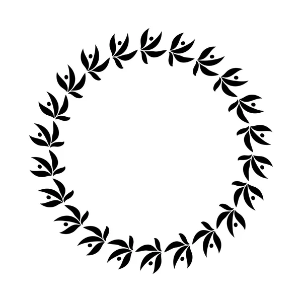 Laurel wreath circle tattoo icon. Black stylized ornament, leaves with berry sign on white. Victory, peace, glory symbol. Vector — Stockvector