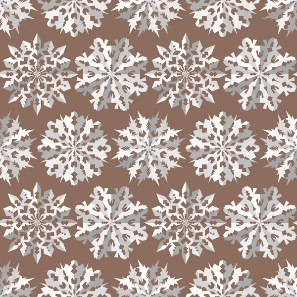 Origami flocon de neige motif sans couture. Noël, texture Nouvel An. Papier découpé des signes blancs sur fond brun clair, beige. Vecteur — Image vectorielle