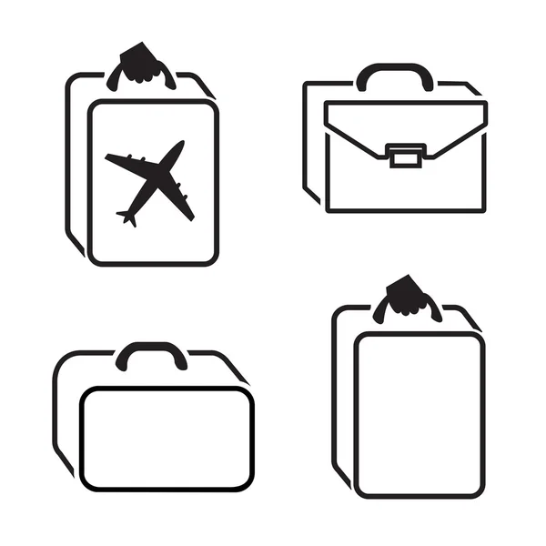Baggage icon set. Hand luggage for traveling. Linear icons Black symbols on white. Vector isolated — Stok Vektör