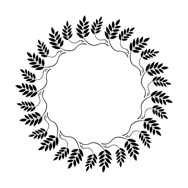 Laurel wreath circle tattoo icon. Ornament of dove view branches and leaves. Black sign on white. Victory, peace, glory symbol. Vector — Διανυσματικό Αρχείο