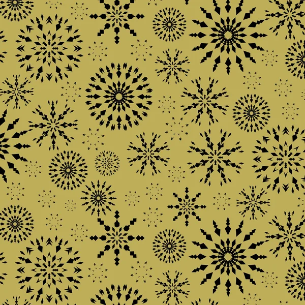 Seamless christmas pattern. Winter theme texture. Black snowflake silhouettes on olive-green background. Vector illustration. — Διανυσματικό Αρχείο