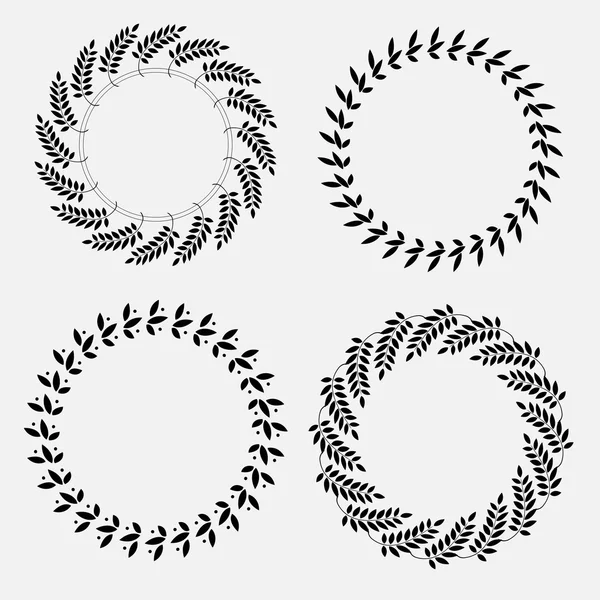 Laurel wreath circle tattoo set. Black ornaments, signs on white background. Victory, peace, glory symbol. Vector — Διανυσματικό Αρχείο