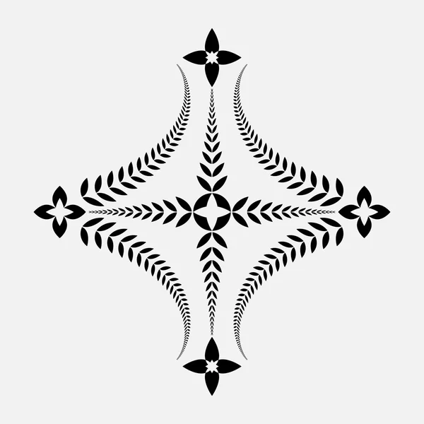 Tätowierungs-Ikone Lorbeerkranz. Kreuzschild auf weißem Hintergrund. schwarze Ornamente. Verteidigung, Frieden, Ruhmessymbol. Vektor — Stockvektor