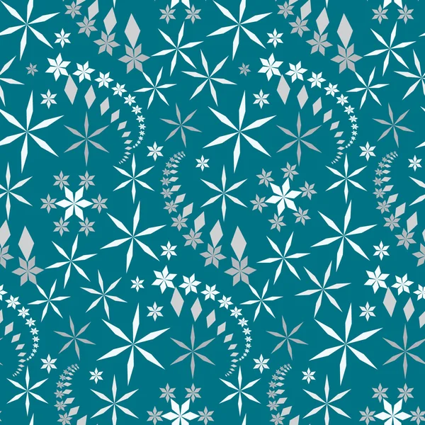 Crystals seamless christmas pattern. Snowflake texture. Silver figures on dark blue background. Winter, sale, ice cream theme. Vector