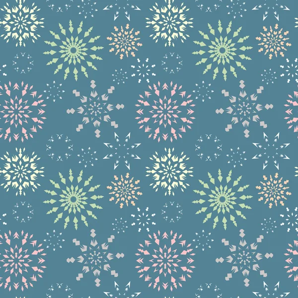 Patrón de Navidad sin costuras. Textura tema invierno. Siluetas de copo de nieve sobre fondo gris-azul. Ilustración vectorial . — Vector de stock