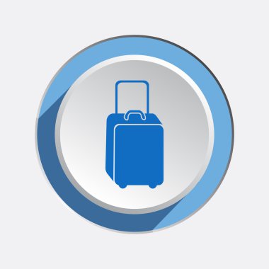 Baggage icon. Luggage for traveling. Info symbol. Blue icons on white-blue button with shadow. Vector isolated