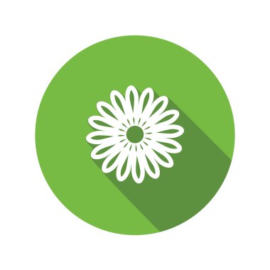 Bahar çiçek. Papatya, köpek daisy simgeler. Çiçek sembolü. Yuvarlak daire uzun gölge ile düz simgesi. Vektör