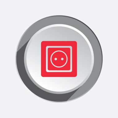 Electric plug icon. Power energy symbol. European standard. Red sign on round white-gray button. Vector