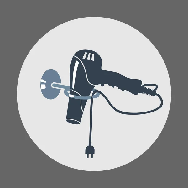 Hairdryer, blow dryer with two-pin plug on stand icon. Hairdresser tool symbol. Round gray colored sign. Vector — Stock vektor