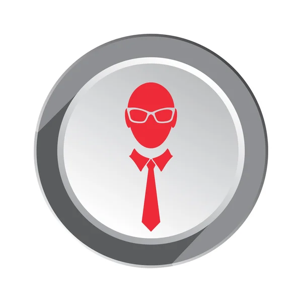 Office worker icon. Person, employee, business symbol. Face cartoon, tie, glasses. Red sign on round white-gray button. Vector — Stock Vector