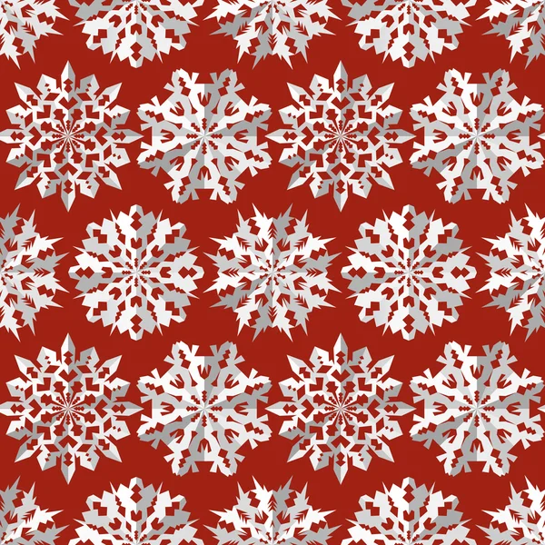 Origami patrón inconsútil copo de nieve. Navidad, textura de Año Nuevo. Papel recortado signos blancos sobre fondo rojo oscuro. Vector — Archivo Imágenes Vectoriales