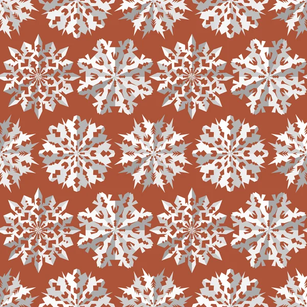 Origami flocon de neige motif sans couture. Noël, texture Nouvel An. Papier découpé des signes blancs sur fond orange. Vecteur — Image vectorielle