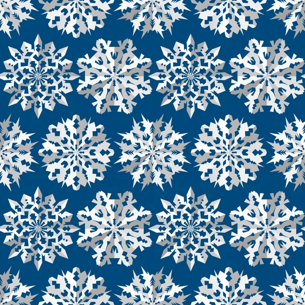 Origami patrón inconsútil copo de nieve. Navidad, textura de Año Nuevo. El papel cortan las señales blancas sobre el fondo azul. Vector — Vector de stock