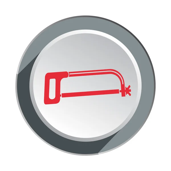 Saw, fretsaw, tool icon. Repair fix symbol. Red sign on round white-gray button with shadow. Vector — Stock vektor