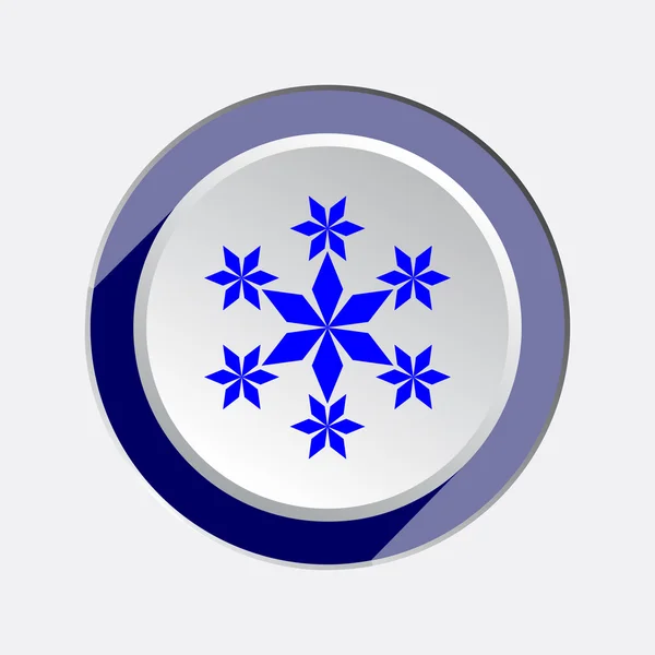 Christmas snowflake icon. New year, winter, sale symbol. Blue sign on white-lilac round button with shadow. Vector — Διανυσματικό Αρχείο