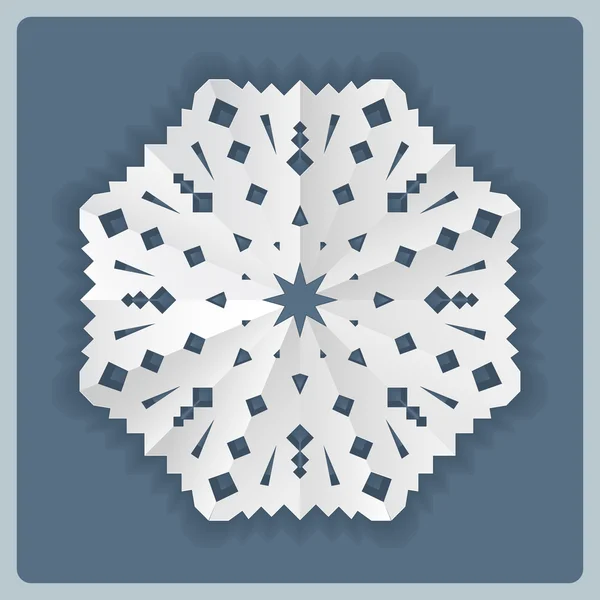 Papel de Natal ícone de origami floco de neve. Papel cortado sinal com sombra. Branco em cinza-azul. Vetor — Vetor de Stock