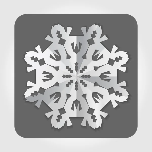 Christmas paper snowflake origami icon. Paper cut out sign with shadow. White on gray. Vector