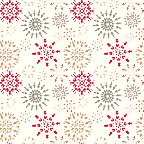 Christmas seamless pattern. Snowflakes. Red, gold, gray signs on white background. Winter retro texture. Vector — Διανυσματικό Αρχείο