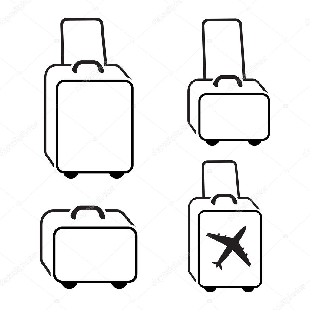 Baggage icon set. Hand luggage for traveling. Linear icons Black