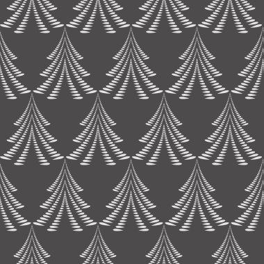 Seamless Christmas pattern. Stylized ornament of trees, firs on dark gray background. Winter, New Year, nature theme texture. Vector