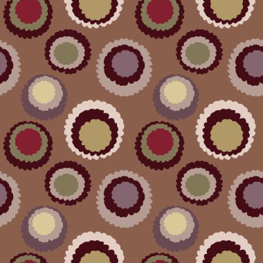 Abstract seamless spotty pattern. Polka dot, motley texture. Circles with torn paper effect. Brown, coffee colored. Vector