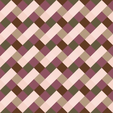 Seamless geometric checked pattern. Diagonal, square, woven lines. Rhombus texture. Brown, green, rose cold colored. Vector