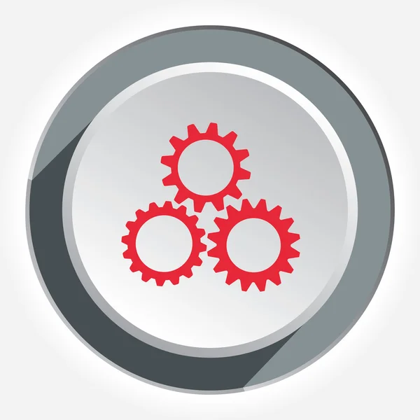 Gear icon. Cogwheel industrial symbol. Red sign on round white-gray button with shadow. Vector isolated — Stok Vektör