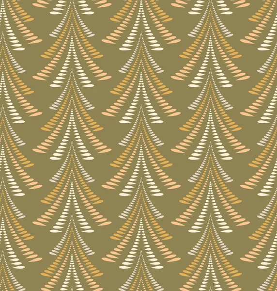 Seamless Christmas pattern. Stylized ornament of trees, firs on olive gold background. Winter, New Year, nature theme texture. Vector