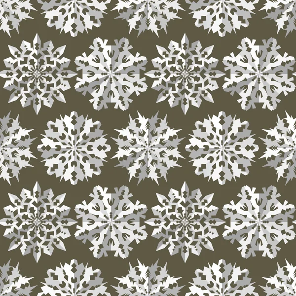 Origami snowflake seamless pattern. Christmas, New Year texture. Paper cut out white signs on gold, gray. Vector — Διανυσματικό Αρχείο