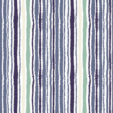 Seamless strip pattern. Vertical lines with torn paper effect. Shred edge texture. Soft, cold, contrast, gray, blue, yellow colors on white background. Winter theme. Vector