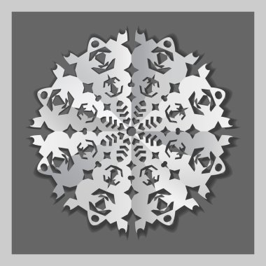 Christmas paper snowflake icon. Paper cut out sign with shadow. Whitw silhouette on green background. Vector isolated