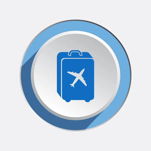 Airport baggage icon.  Hand luggage for traveling. Info symbol. Blue sign on white-blue 3d button with shadow. Vector isolated — Stok Vektör