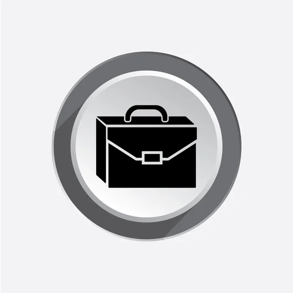 Baggage icon. Luggage for traveling. Transportation info symbol. Brief-case. Black sign on white-gray button with shadow. Vector isolated — Stok Vektör