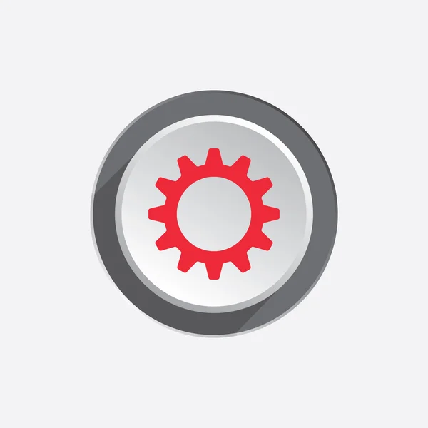 Gear icon. Cogwheel symbol. Red sign on round three-dimensional white-gray button with shadow. Vector isolated — Stok Vektör