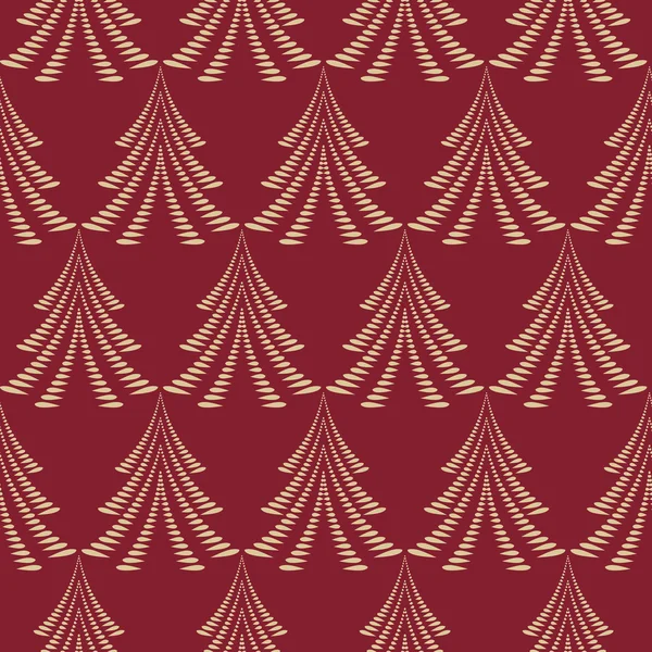 无缝隙圣诞图案 深色红色背景的树 月桂树叶的线形装饰 自然质感 — 图库矢量图片